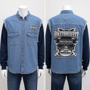 Biketoberfest 2008 Daytona Denim Sweatshirt Button-Up Shirt Jacket Men's L Moto